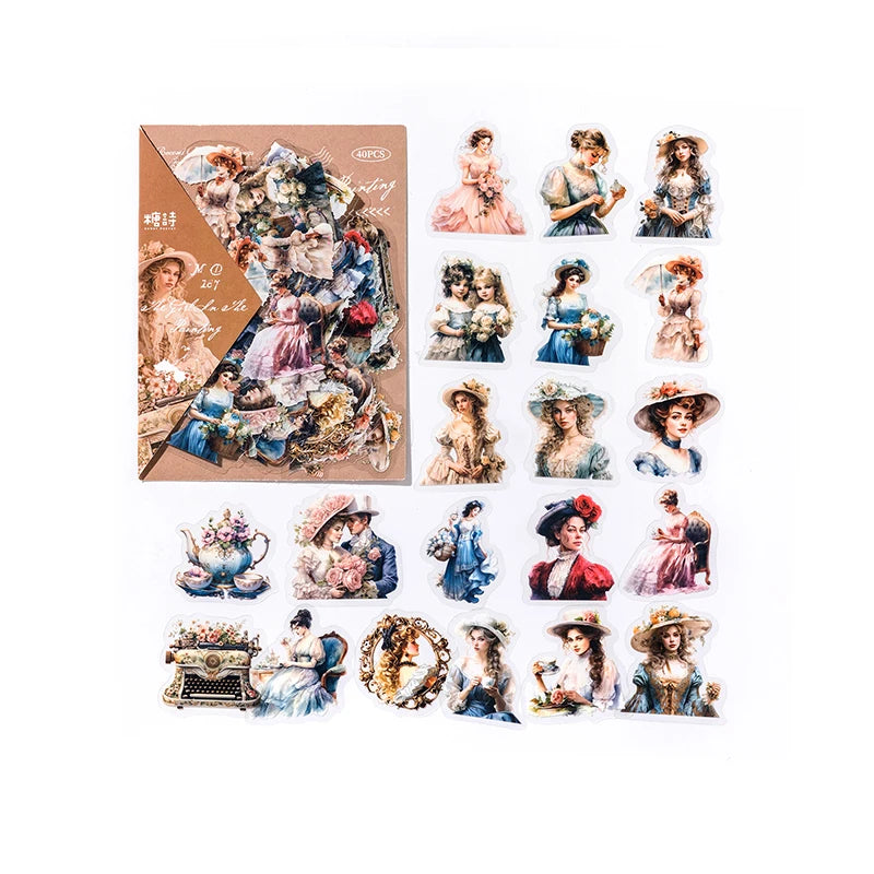 JIANQI 40 pcs Retro Plants and Flowers PET material Decorative sticker Diary Album Scrapbooking material Junk Journal Supplies