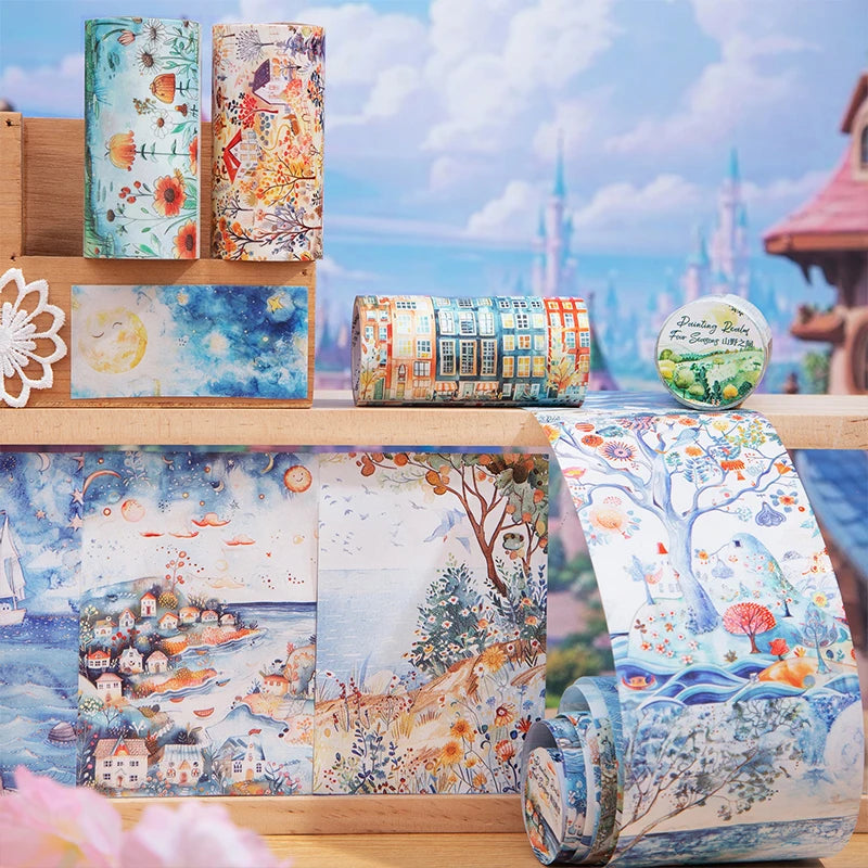 80mm*2m Four Seasons Landscape Tapes Collage Junk Journal DIY Scrapbooking School Supplies Aesthetics Decor Tapes Stickers