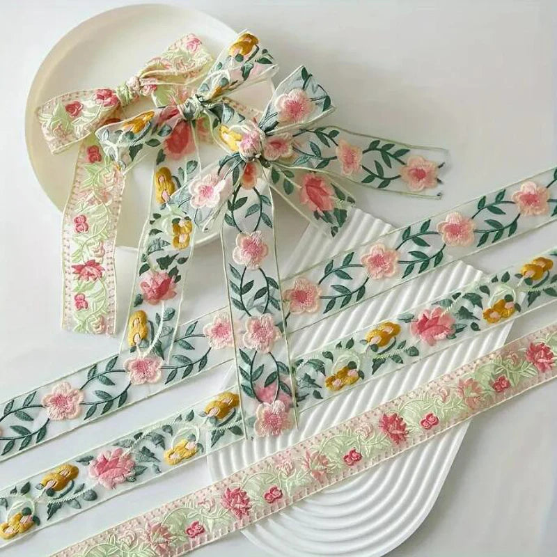 1 Yard Ribbon Flower Embroidered Lace Handmade DIY Clothes Lace Fabric Accessories 4.6CM Width