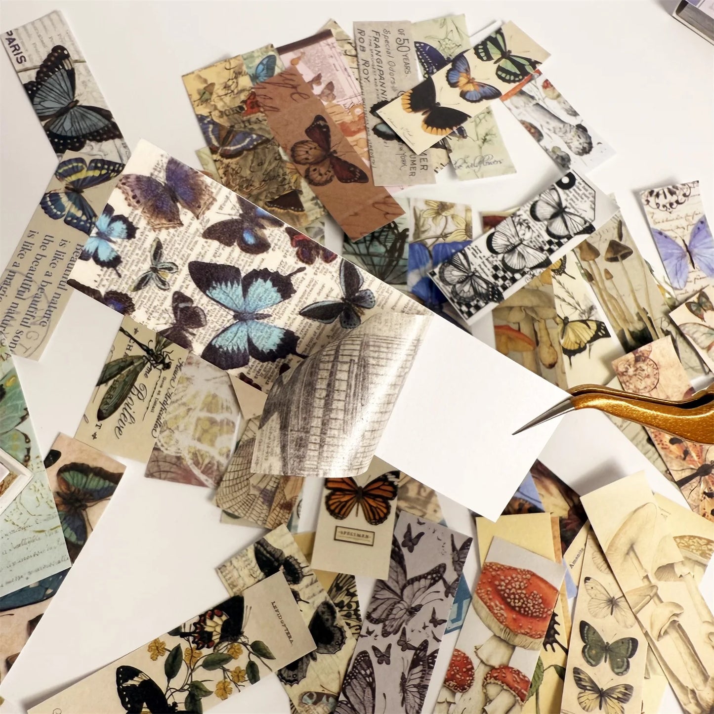 50 pcs/Book Vintage Butterfly Plant Stickers Long Strip Sticker Book Diy Diary Scrapbooking Collage material Stationery Supplies