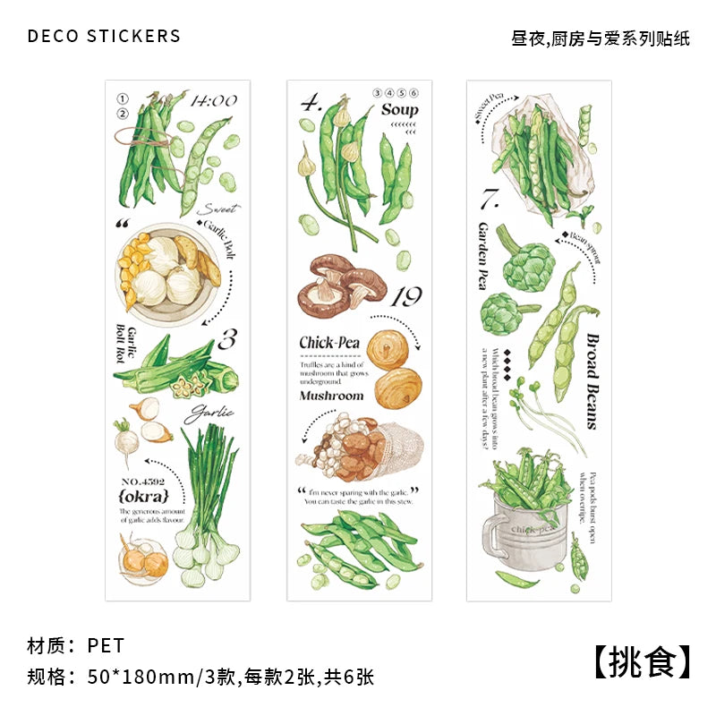 JIANQI 6 pcs/lot vegetable Stickers aesthetic Decorative Stick Labels journaling Album Scrapbooking Collage material