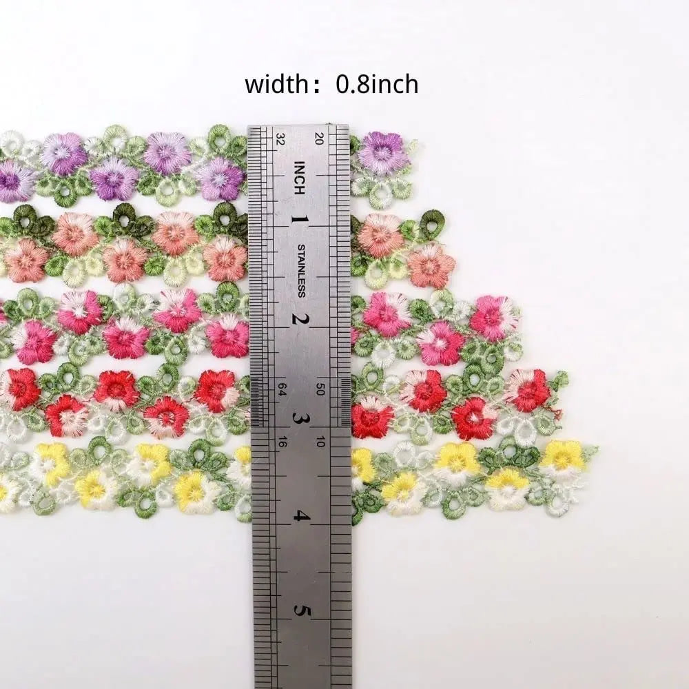 1Yard Pink Green Lace Trim Craft Flower Lace Fabric Venise Floral Embroidered Applique Decorated Lace Ribbon 2CM Wide