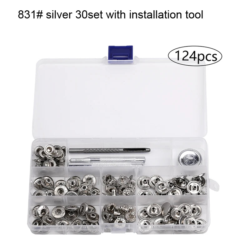 Leathercraft Metal Snaps for Clothes Garment Fasteners Button Snap Press Studs with Installation Tools Kits for Shoes