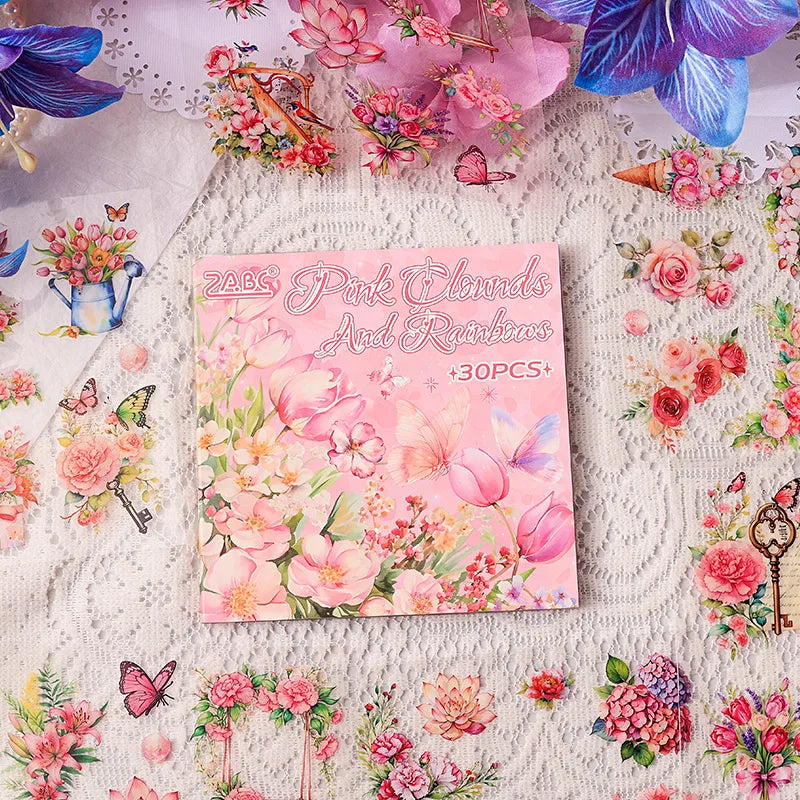 JIANQI 30 PCS square PET Stickers book Plants Flowers Scenery Decor handmade Scrapbooking Material Diary Album Craft Supplies