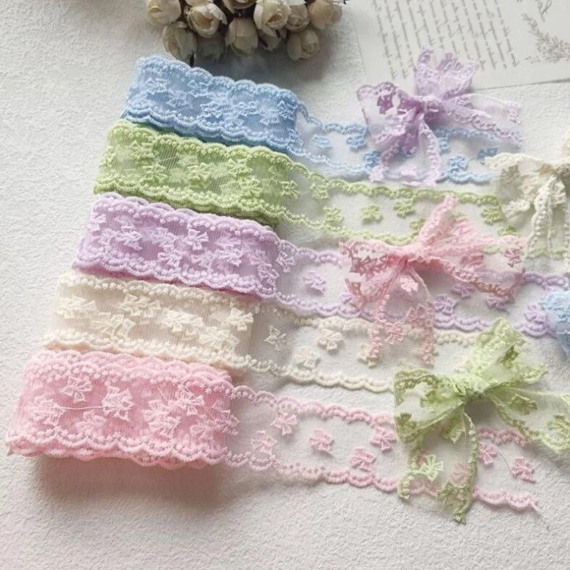 2Yards Flowers Embroidery Wavy Edge Lace Ribbon Hair DIY Headwear Bow Crafts Sewing 40MM