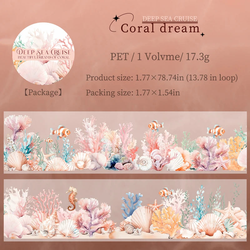 JIANQI 45mm*2m Deep sea landscape PET Tapes Creativity Scrapbook Hand Account Adhesive hand made Diy Junk Journal Craft Supplies