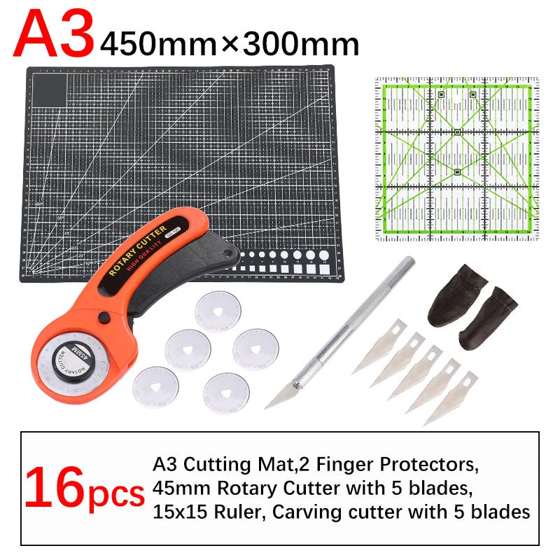 16Pcs Rotary Cutter Kit Carving Knife with 5pcs Blades Leather Craft Cutting Tool Set for PVC Cutting Mat Acrylic Ruler
