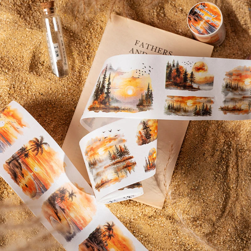 JIANQI 65mm*2m Sunset Landscape Tapes DIY Scrapbooking Decor Photo Album Collage Journalling Materials Aesthetics Stickers