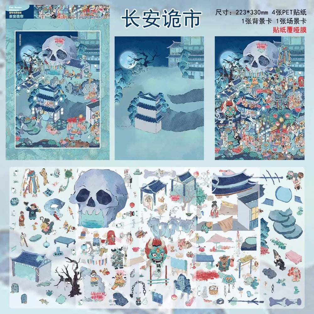 JIANQI Plus Size market Party 3D Cabin Scene DIY Sticker Landscape Sticker Stacking Pasting Festival Birthday Gift for Kid Child