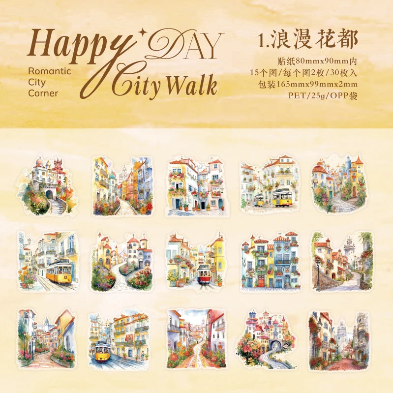 JIANQI 30pcs city Landscape Material Stickers Scrapbooking Junk Journal Creative Stationery DIY Deco Stickers School Supplies