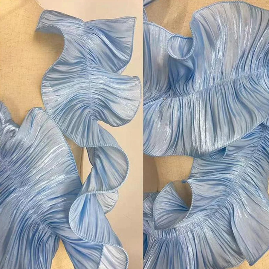 1Yard Ruffle Lace Edge Trim Shiny Satin Pleated Ribbon Fabric Edge Hem For DIY Dress Bouquet Curtain Upholstery Crafts 17CM Wide