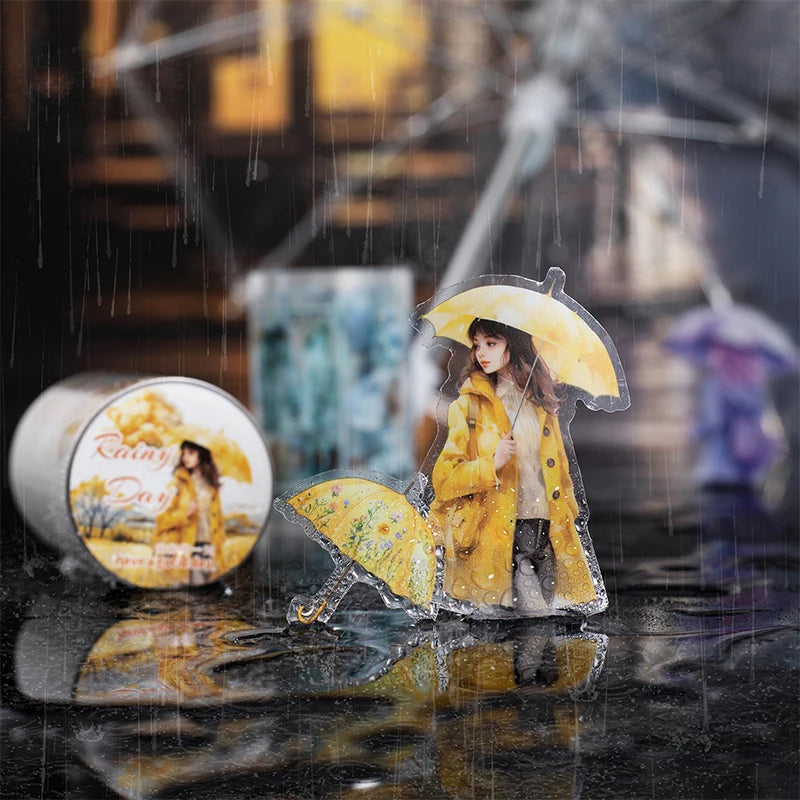 JIANQI 60mm*2m Transparent PET Rainy days Tapes DIY Scrapbook Decor Photo Album Collage Journalling Materials Aesthetics Sticker