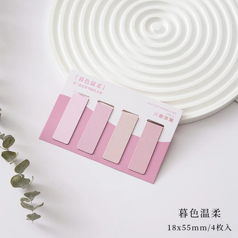 JIANQI 4 pcs/pack Magnetic bookmark Morandi style simple literary pattern bookmark Reading tool School office supplies