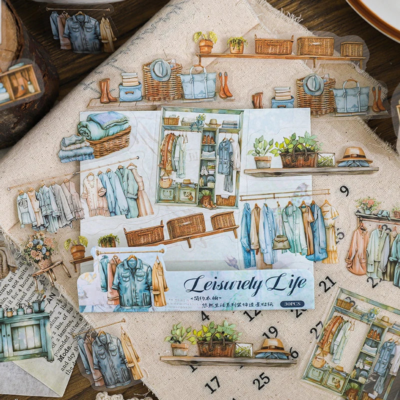 JIANQI 30pcs Home life Sticker Pack Decorative Junk Journal DIY Scrapbooking Supplies Collage Stationery Stickers