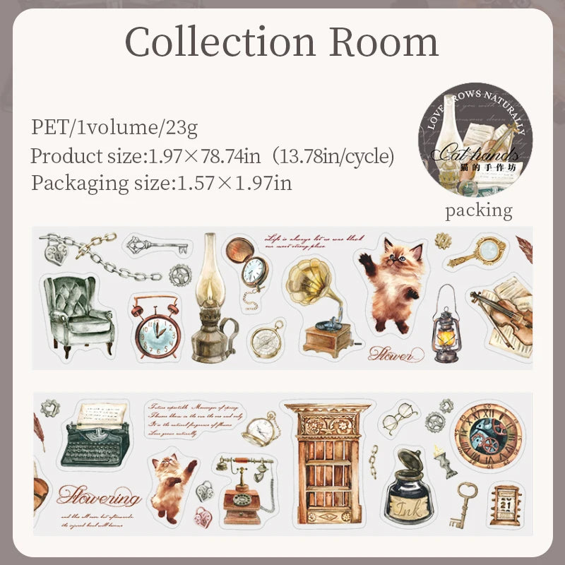 JIANQI 50mm*2m PET Tapes Cute Cat DIY Scrapbooking Decor Photo Album Collage Junk Journal Materials Aesthetics Tapes