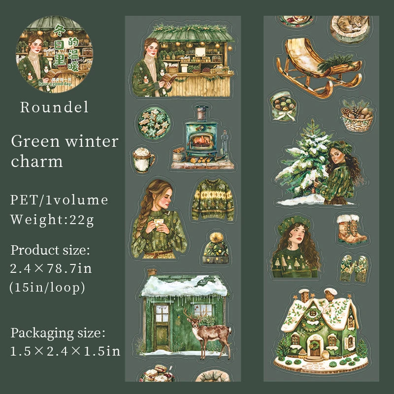 JIANQI 60mm*2m Winter girl PET Tapes Collage Stickers Decor Junk Journal Masking Tape DIY Scrapbook Aesthetic Sticker Stationery