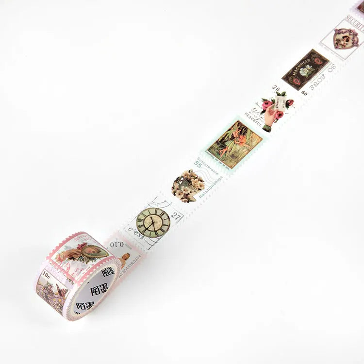 JIANQI Vintage Stamp Plant Washi Tape Stick Labels Paper Stickers Masking tape DIY Scrapbooking Material Craft Supplies