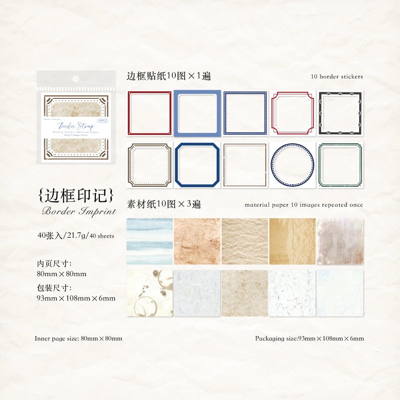 JIANQI 40pcs/pack Hollow border Scrapbooking Material Set Sticker Aesthetic Planner Decoration for Junk Journal Supplies