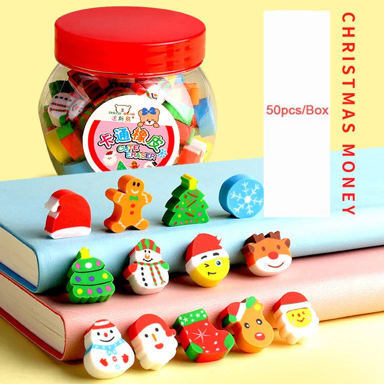 50pcs Cute Rubber Eraser Creative Animal Fruit Pencil Erasers Mini Kawaii Kids Writing Student Stationery Correction Supplies