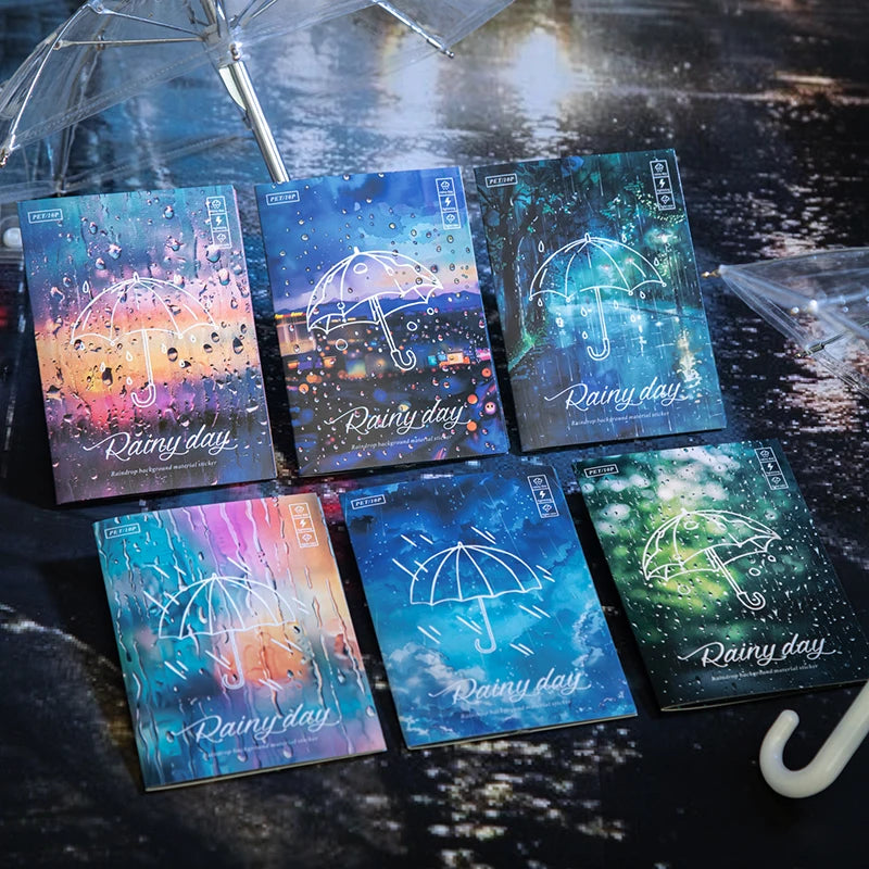 JIANQI 10pcs/pack Rainy season landscape PET Stickers Junk Journal Creative Stationery DIY Deco Stickers Scrapbooking Supplies