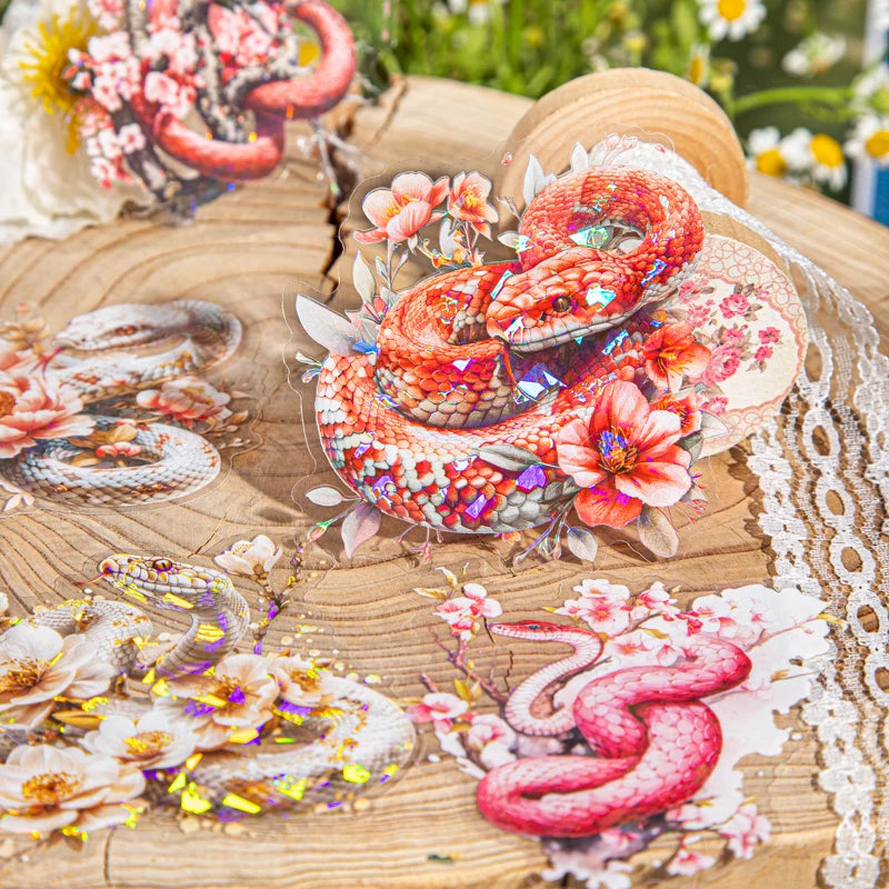 JIANQI 5Pcs Creative Flower Shadow Spirit Snake Stickers hand tent DIY Stick Labels Scrapbooking Material Junk Journal Supplies