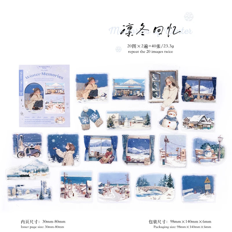 JIANQI 40 Pcs Four Seasons Scenery Stickers PET Transparent Decorative Collage Junk Journal DIY Scrapbooking Supplies
