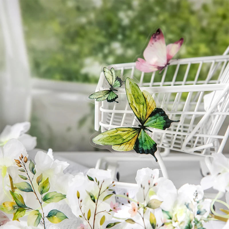 30pcs Butterfly branches leaves stickers PET Materials Collage Junk Journal DIY Scrapbooking Supplies Aesthetics Decor Sticker