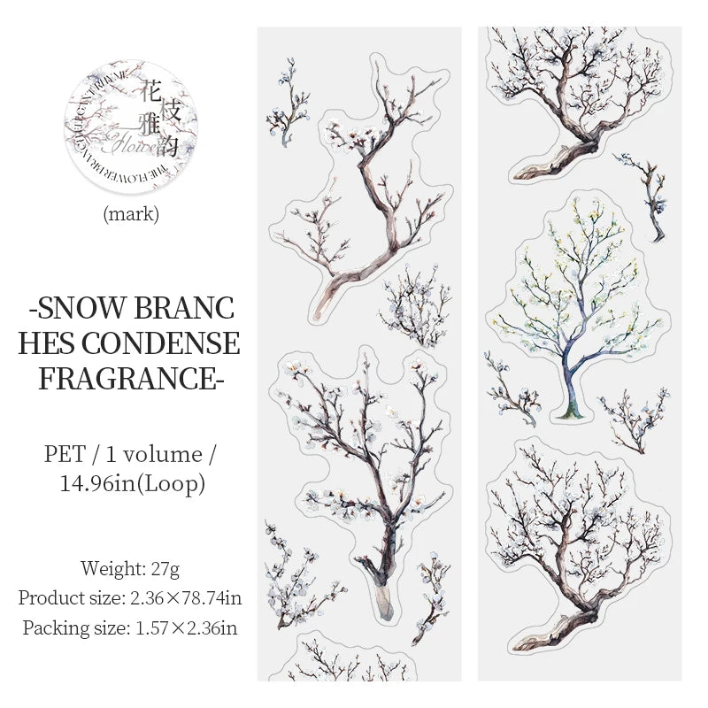 JIANQI PET Tapes Flower branch plant flower DIY Scrapbooking Decor Photo Album Collage Junk Journal Materials Aesthetics Tapes