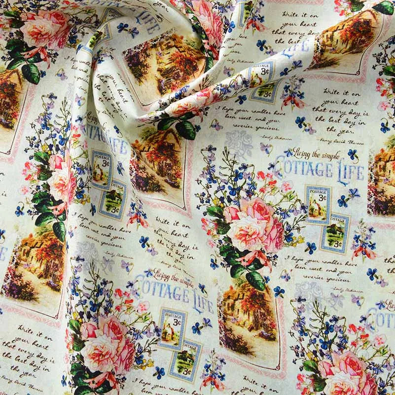 Newspaper Fabric Map Retro Vintage Digital Printed for Handmade DIY Sewing Accessories