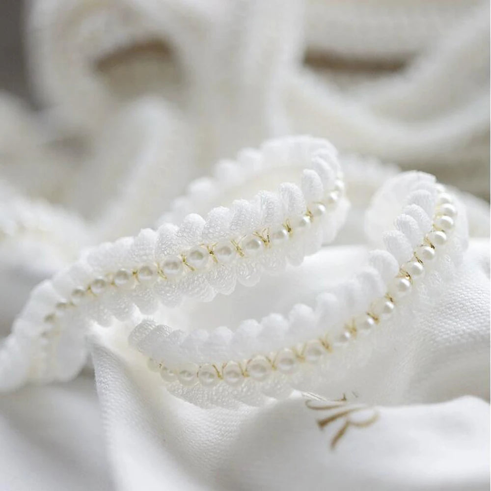 1 Yard Pearl Bead Decoration Black and White Lace Border Fabric Clothing Decoration DIY Crafts Lace 2CM Wide