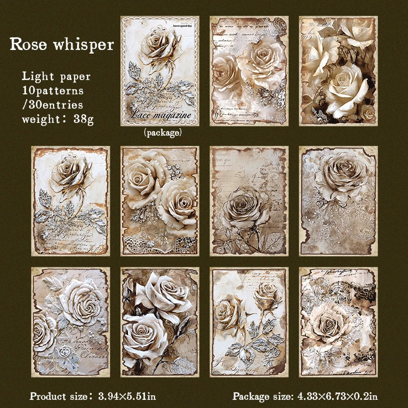 30pcs Vintage Art paper Materials Lace paper Scrapbook Materials DIY Photo Album Collage Journal Creative Stationery paper