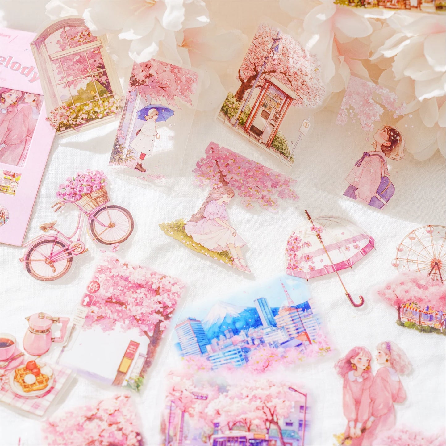 JIANQI 40 Pcs Four Seasons Scenery Stickers PET Transparent Decorative Collage Junk Journal DIY Scrapbooking Supplies