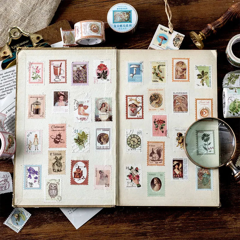 JIANQI Vintage Stamp Plant Washi Tape Stick Labels Paper Stickers Masking tape DIY Scrapbooking Material Craft Supplies