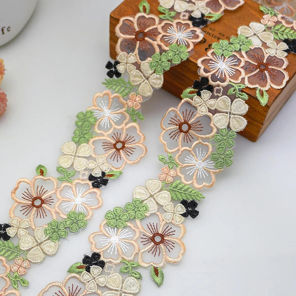 1 Yard Flower Mesh Embroidered Lace Fabric DIY Clothing Accessories Decoration Belt 6.5CM Wide