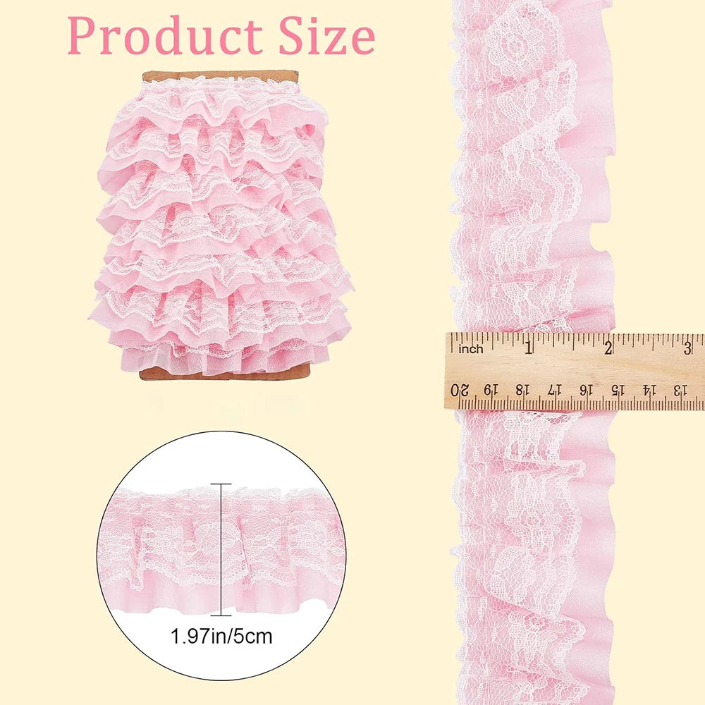 2 Yards Lace Fabric Black White Pink Fold Wave Embroidery Trim DIY Wedding Dress Party Decoration Sew On Applique Crafts