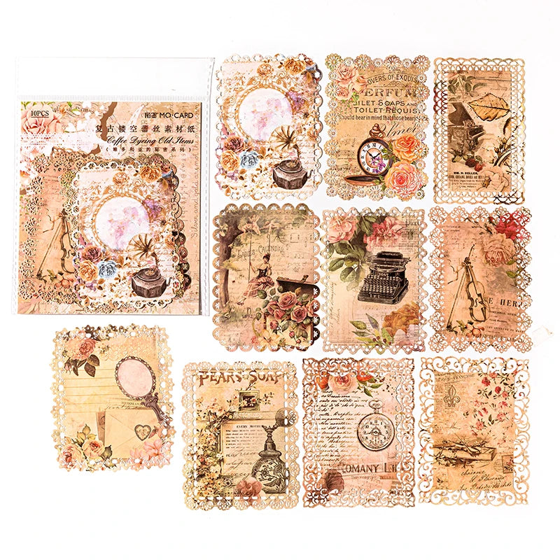 10 pcs INS Scrapbooking paper Wreath Lace Decoration paper Hollow Card Collage Material junk journal DIY hand made Craft paper