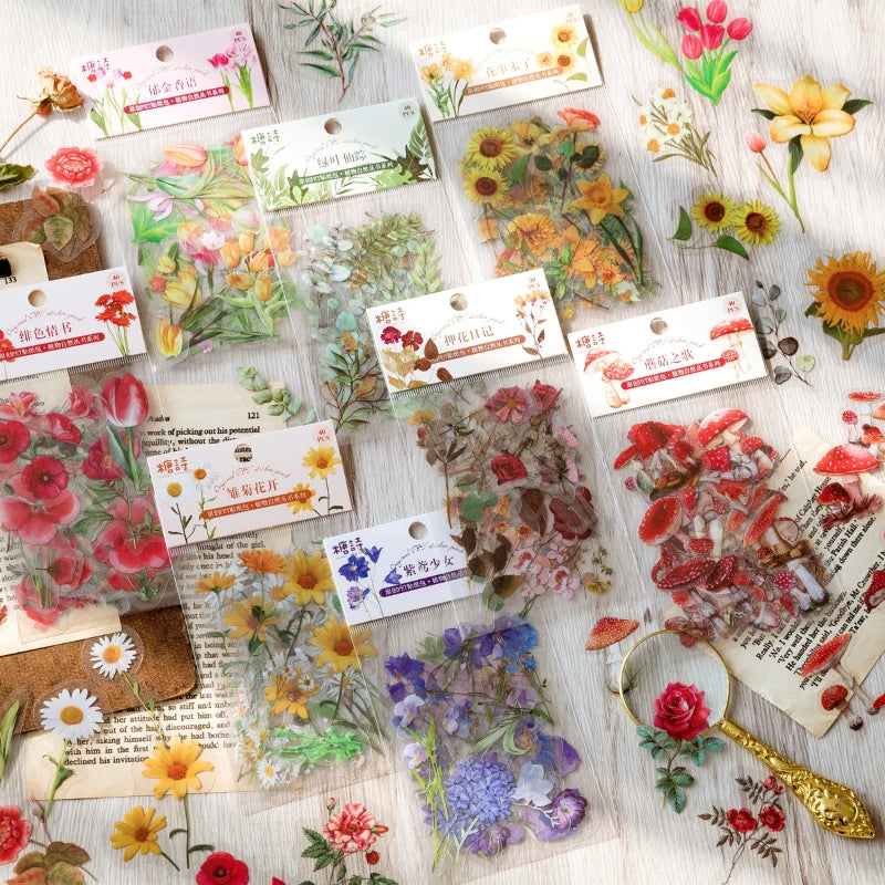 Natural plant collection Green Leaf Decorative PET Stickers Scrapbooking Label Diary Stationery Album Phone Cup Journal Planner