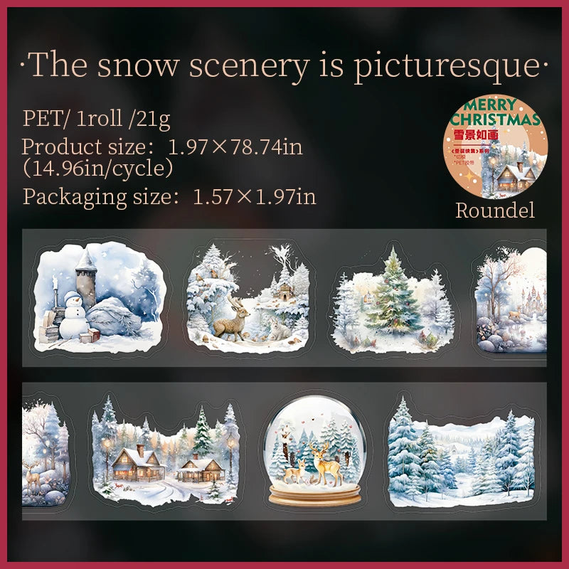 JIANQI 50mm*2m Transparent PET Christmas Tapes DIY Scrapbooking Decor Photo Album Collage Journalling Materials Stickers