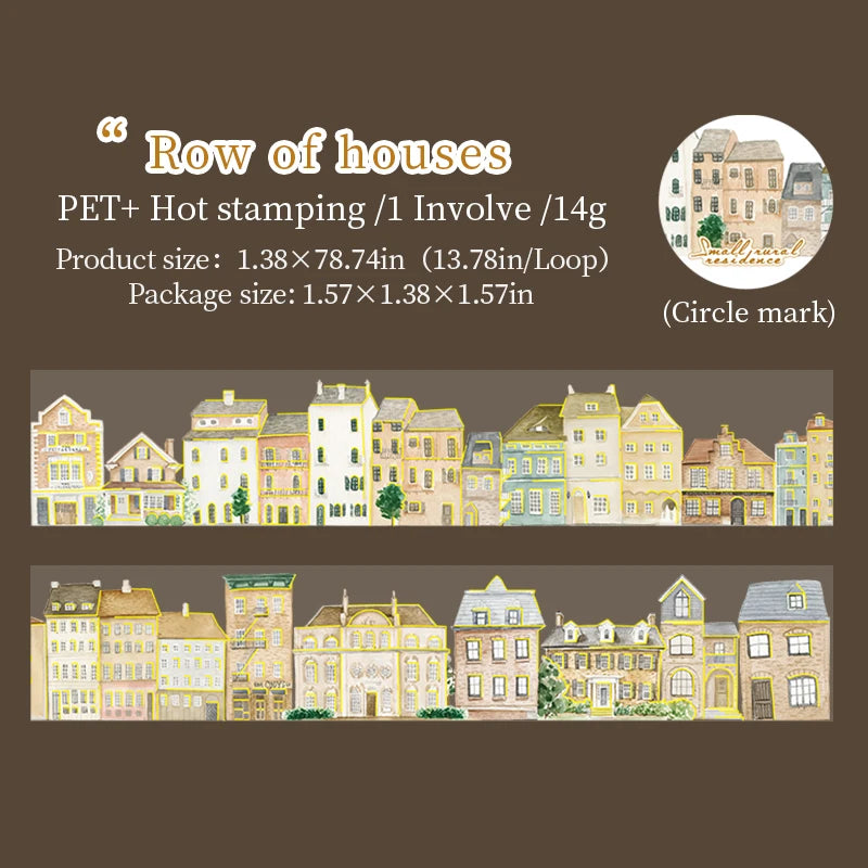 JIANQI 40mm*2m PET Tapes Rural houses DIY Scrapbooking Decor Photo Album Collage Junk Journal Materials Aesthetics Stickers