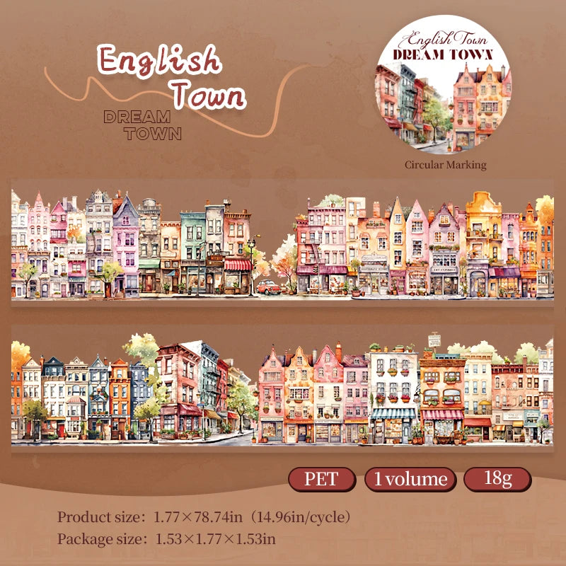 JIANQI 45mm*2m PET Tapes Dream Town House DIY Scrapbooking Decor Photo Album Collage Junk Journal Materials Aesthetics Stickers