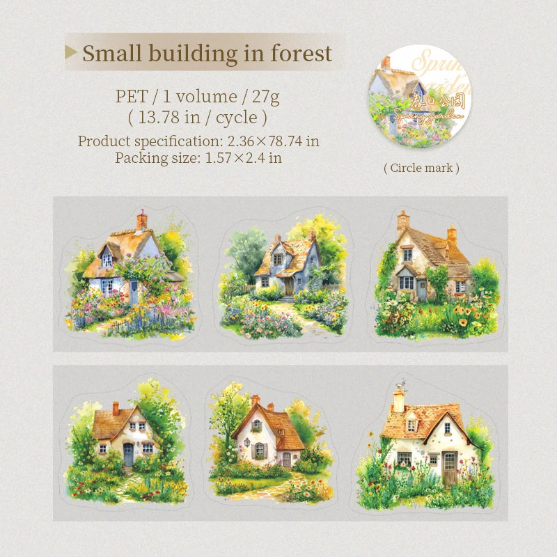JIANQI 60mm*2m PET Tapes Chunri Park DIY Scrapbooking Decor Photo Album Collage Junk Journal Materials Aesthetics Stickers