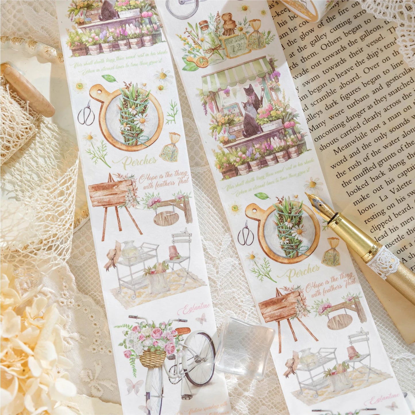 JIANQI 50mm*2m Scrapbook Decor Adhesive Tape Heartbeat Flower Shop Tapes Masking Tapes stickers Aesthetic Stationery Supplies