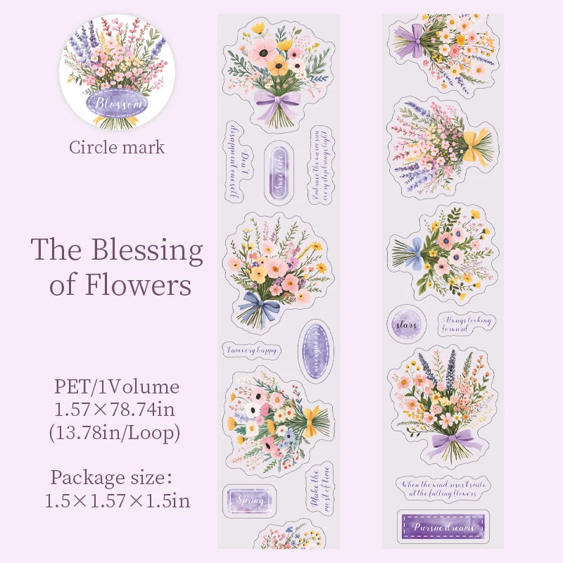 1 roll Flowers in full bloom PET Decorate Adhesive Tape Retro Plant Masking Washi Tape Scrapbooking Stickers Label Stationery