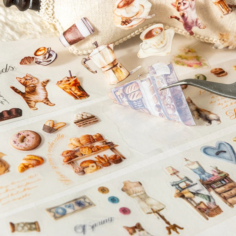 JIANQI 50mm*2m PET Tapes Cute Cat DIY Scrapbooking Decor Photo Album Collage Junk Journal Materials Aesthetics Tapes