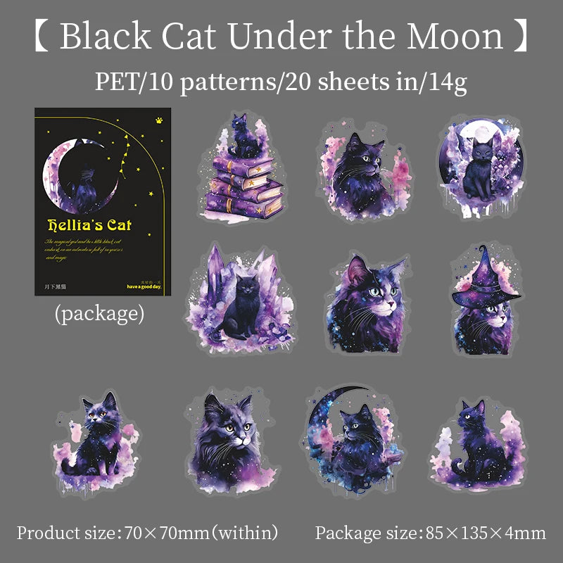 JIANQI 20pcs/pack black Cat PET Stickers Decor Junk Journal DIY Srapbook Supplies Collage Stationery Cute Sticker