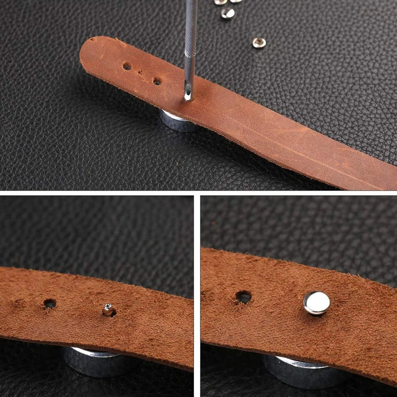 100Set/Box Leather Rivet Studs Double Cap Metal Rivets with Plastic Box Finger Cot for Leather Crafts Repairs Decoration