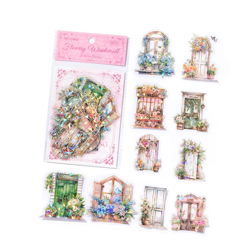 JIANQI 20pcs/pack Twinkle PET Stickers Gold Foil DIY Scrapbooking Planner Collage Stationery Aesthetics Decor Flower Stickers