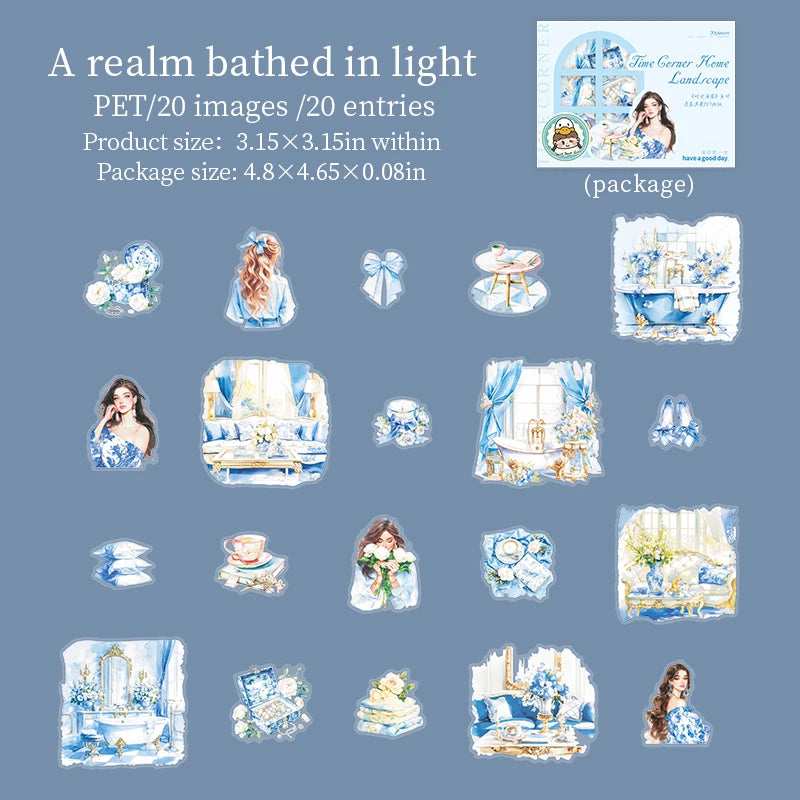 JIANQI 20pcs Home life Sticker Pack Decorative Junk Journal DIY Scrapbooking Supplies Collage Stationery Stickers