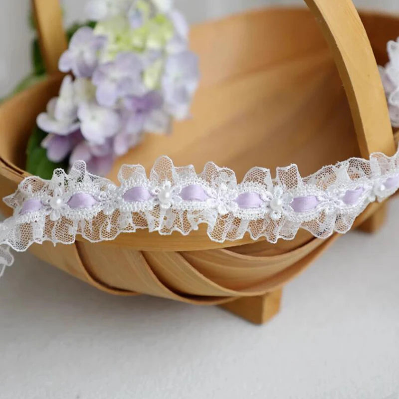 1 Yard Lolita lace Lvory Bead Ruffled Lace Fabric Edging Satin Ribbon DIY Clothing Curtains Furniture Decorations 3.5cm Wide