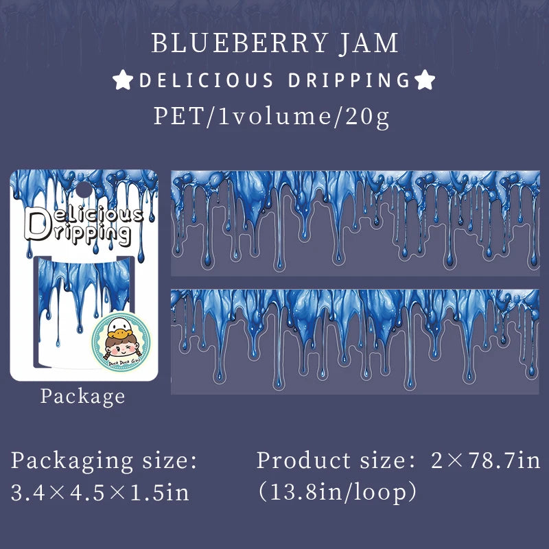 JIANQI 50mm*2m PET Delicious Dripping Tapes DIY Scrapbooking Decor Photo Album Collage Journalling Materials Aesthetics Stickers